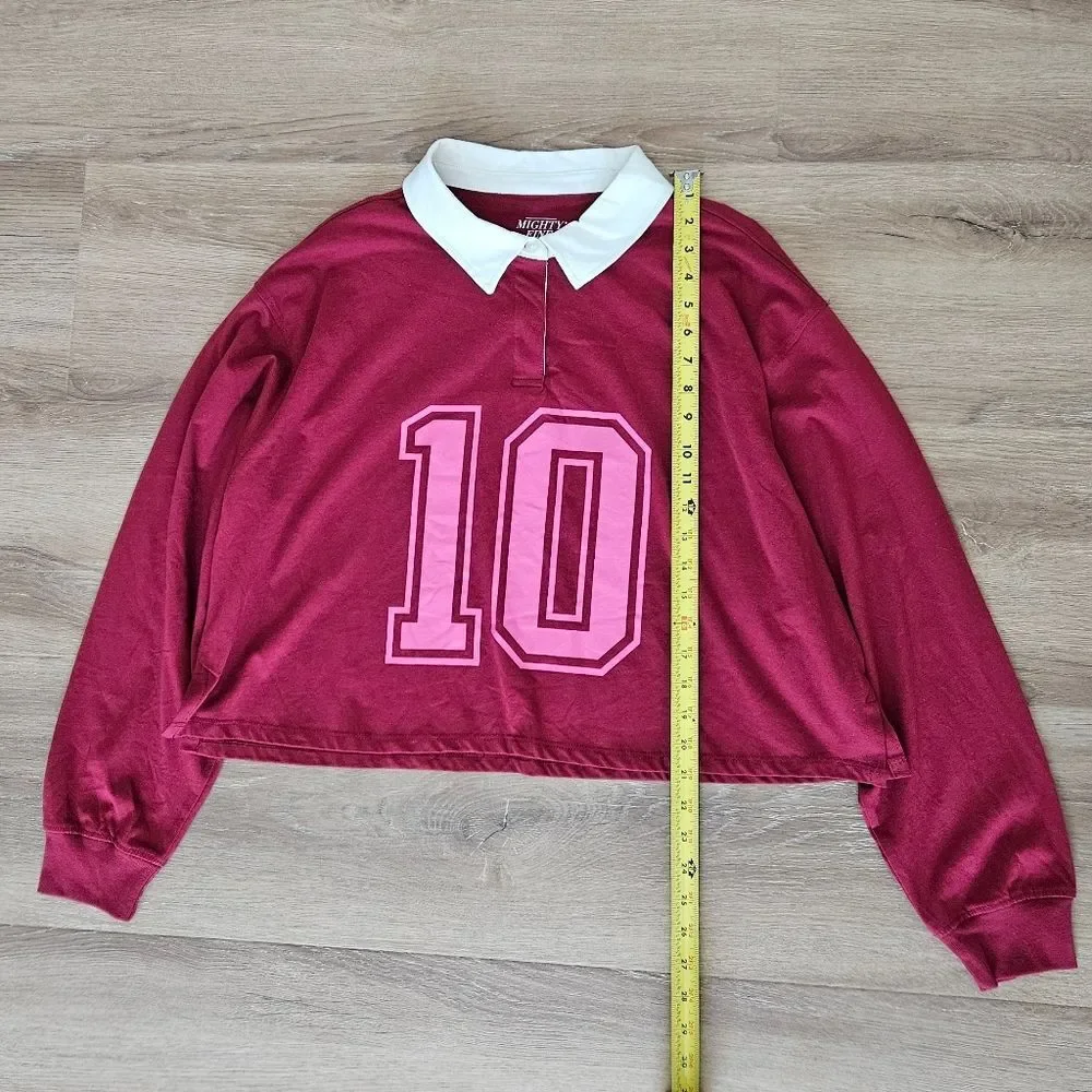 Mighty Fine Burgundy Long Sleeve Shirt with Pink Number 10 Size 2X